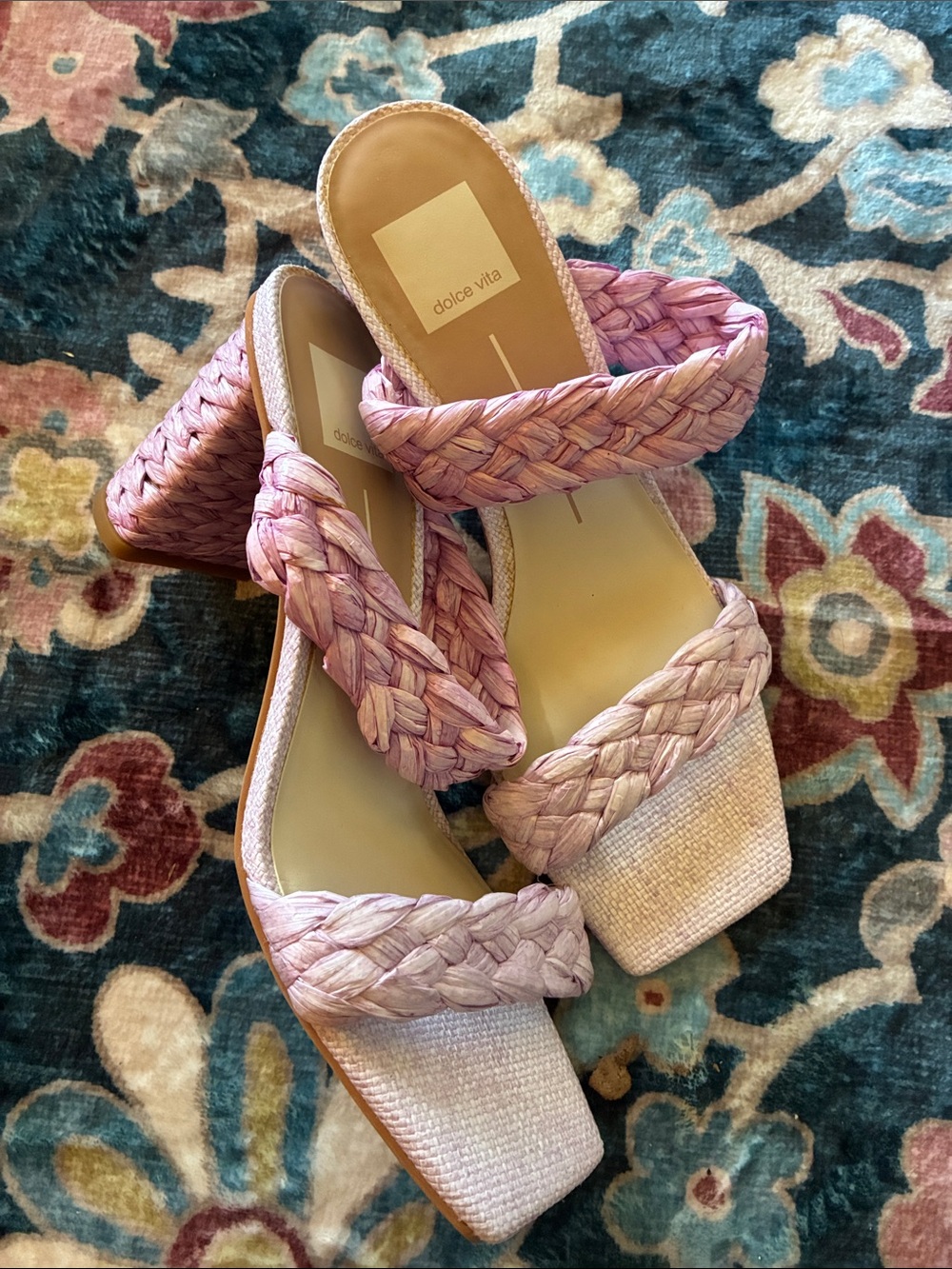 Dolce Vita Lavender Rafia Braided Strap Block Heel Sandals